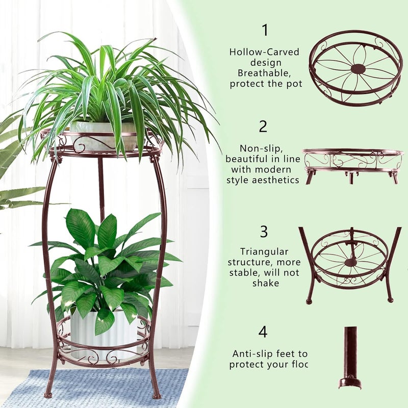 MOCORY Plant Stand Indoor Outdoor 2 Tier 27" Tall Metal Potted Holder Rack Flower Pot Stand Heavy Duty Plant Shelf Rustproof Iron Multiple Plant Round Supports Rack for Planter Corner Garden Balcony - Image 5