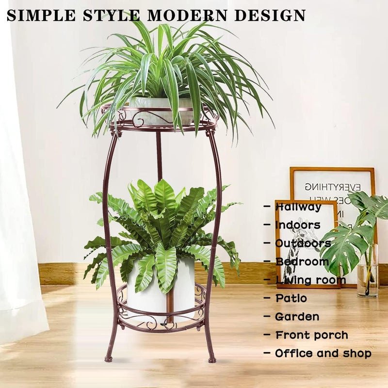 MOCORY Plant Stand Indoor Outdoor 2 Tier 27" Tall Metal Potted Holder Rack Flower Pot Stand Heavy Duty Plant Shelf Rustproof Iron Multiple Plant Round Supports Rack for Planter Corner Garden Balcony - Image 2