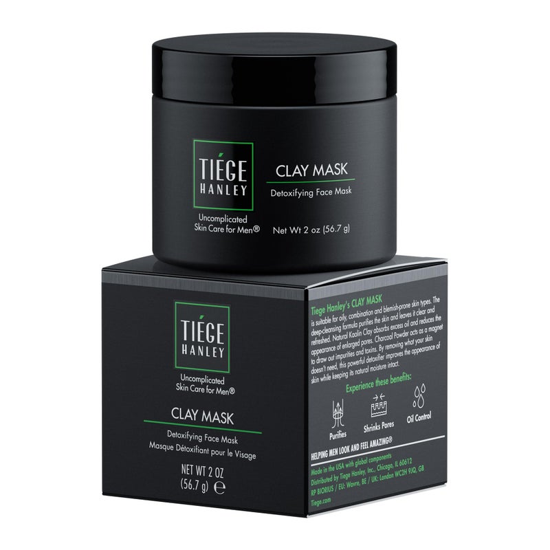 Tiege Hanley Mens Detoxifying Facial Clay Mask 2 Oz 1Pack Deep Pore Cleansing Charcoal Face Mask with Natural Kaolin Clay Absorbs Excess Oil Reduces Appearance Pores Skin Care for Men