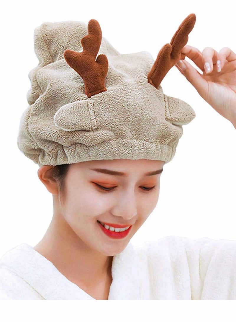 Drying Hair Towel, Microfiber Towel Wrap Fast Turban Shower Cap Soft Absorbent Cute Cartoon Dry Hat for Women Wet Longer and Thicker Hair（Brown） - Image 1