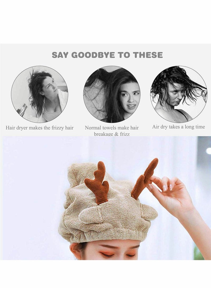 Drying Hair Towel, Microfiber Towel Wrap Fast Turban Shower Cap Soft Absorbent Cute Cartoon Dry Hat for Women Wet Longer and Thicker Hair（Brown） - Image 2