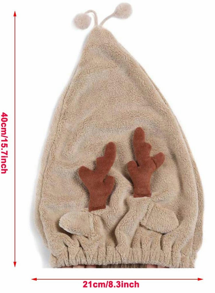 Drying Hair Towel, Microfiber Towel Wrap Fast Turban Shower Cap Soft Absorbent Cute Cartoon Dry Hat for Women Wet Longer and Thicker Hair（Brown） - Image 3