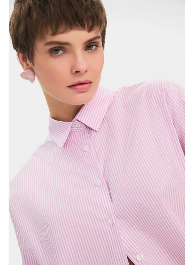 JUNE June Women Oversize/Loose Fit 100% Cotton Lilac Striped Shirt Lilac