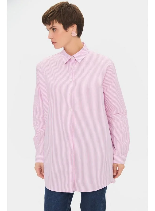 JUNE June Women Oversize/Loose Fit 100% Cotton Lilac Striped Shirt Lilac