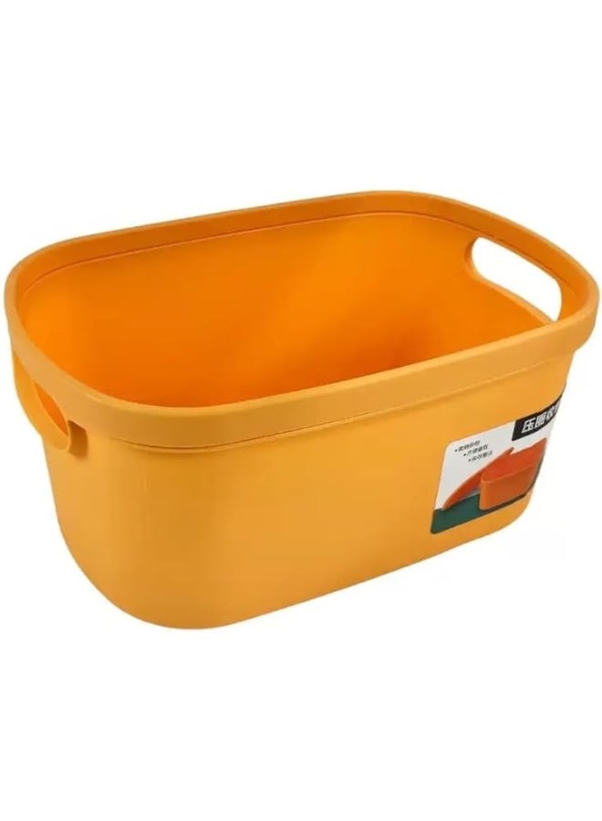 Day To Day Desktop Storage Bin With Handle And Lid, Plastic Multipurpose Basket Cabinet Organizer- Yellow - Image 1