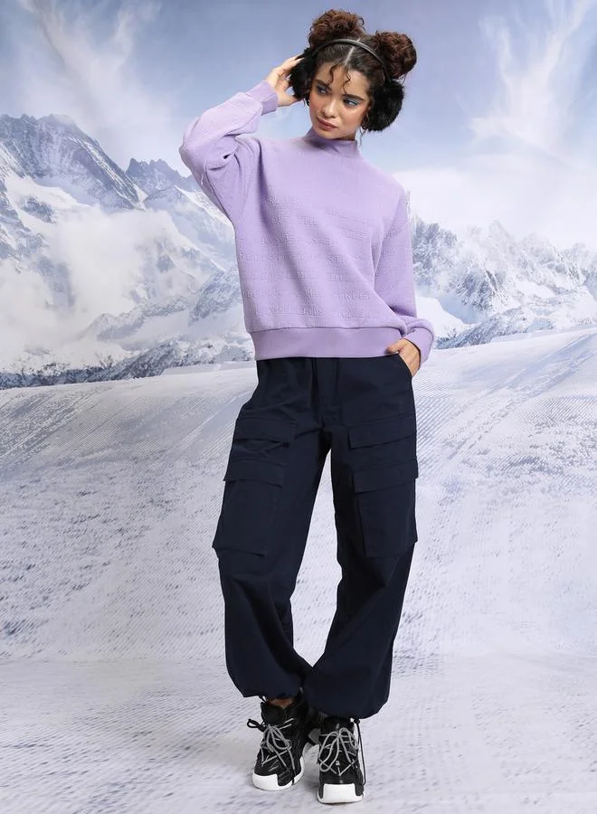 Tokyo Talkies Relaxed Fit Embossed Pattern Turtle Neck Sweater by Styli