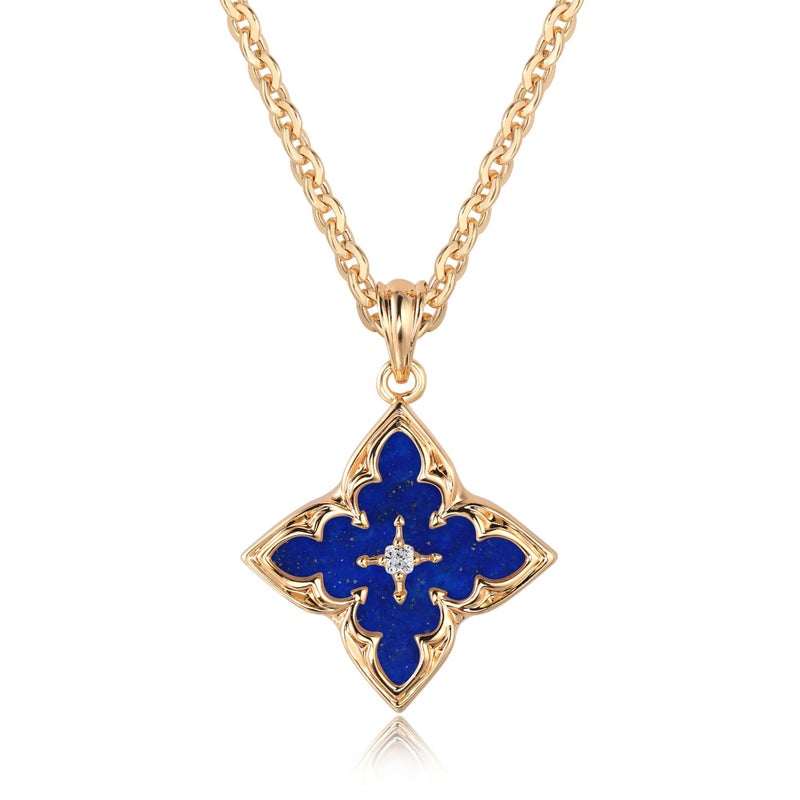 Fettero Gold Clover Necklace for Women Dainty 14K Gold Plated CZ Pendant Necklace Charm Colorful Clover Pendant Lucky Necklaces for Women Jewelry - Dark-blue Stone - Image 1