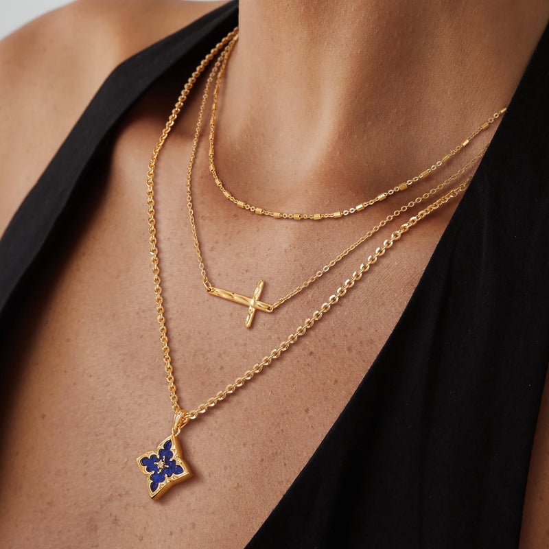 Fettero Gold Clover Necklace for Women Dainty 14K Gold Plated CZ Pendant Necklace Charm Colorful Clover Pendant Lucky Necklaces for Women Jewelry - Dark-blue Stone - Image 2