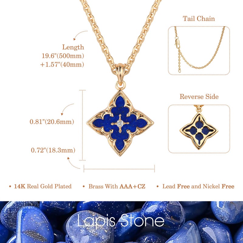 Fettero Gold Clover Necklace for Women Dainty 14K Gold Plated CZ Pendant Necklace Charm Colorful Clover Pendant Lucky Necklaces for Women Jewelry - Dark-blue Stone - Image 5