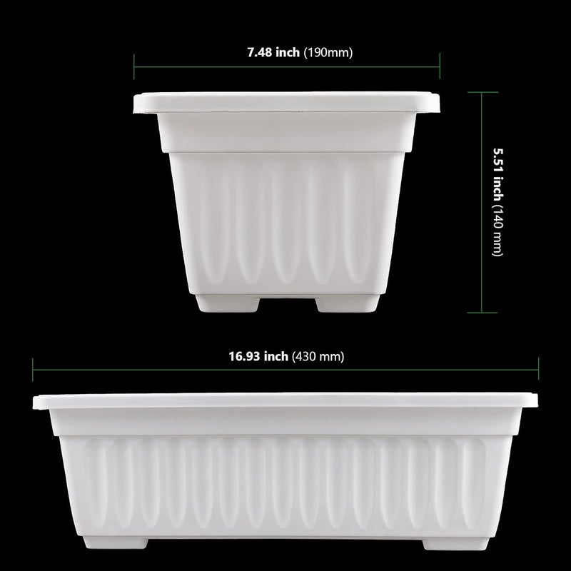 HAKZEON 6 Pack 17 Inches Plastic Flower Box Planters with Trays, Countryside Flower Window Boxes with 30 Plant Labels, White Rectangular Vegetable Planters for Windowsill, Porch, Balcony, Garden - Image 2
