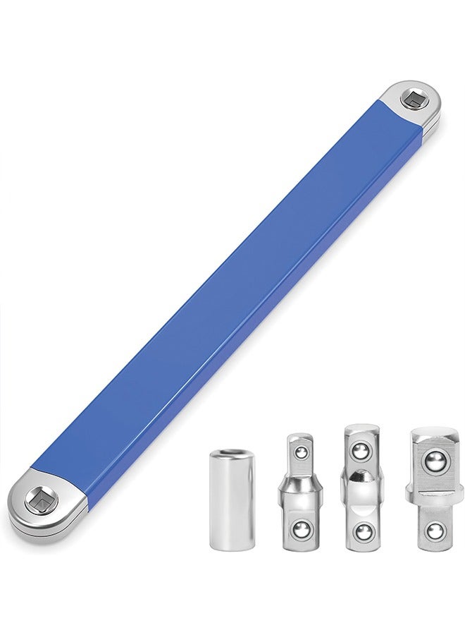 مفتاح ربط الأوفست، مجموعة مفاتيح تمديد الأوفست الجاهزة للصدمات مقاس 15 بوصة، مع مقبس محرك محولات مربعة 1/2 بوصة و1/4 بوصة و3/8 بوصة، ومفتاح ربط بسقاطة تمديد للأماكن الصغيرة - Image 1