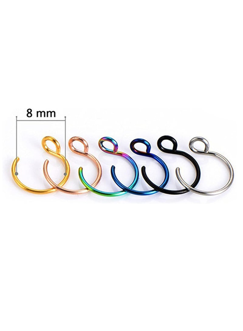 Loquat 6 pcs Fake Nose Ring, Faux Piercing Jewelry Fake Nose Ring Hoop for Faux Lip Septum Nose Ring Women Men - Image 2
