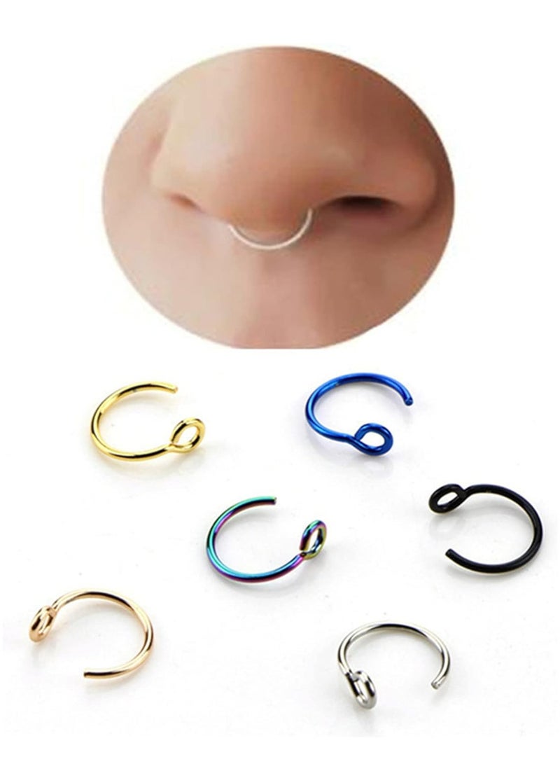 Loquat 6 pcs Fake Nose Ring, Faux Piercing Jewelry Fake Nose Ring Hoop for Faux Lip Septum Nose Ring Women Men - Image 5