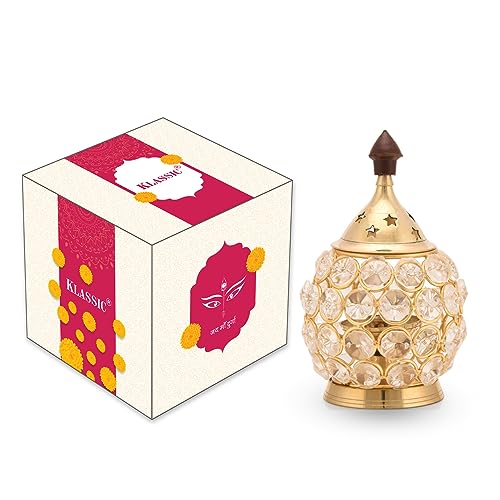 Klassic Decor Brass Crystal Matki Shape Diya | Medium Size Brass, Crystal Cover | Oil Lamp | Best for Diwali Decoration, Home Decor (Pack of 1, Golden) - Image 2