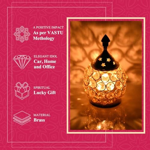 Klassic Decor Brass Crystal Matki Shape Diya | Medium Size Brass, Crystal Cover | Oil Lamp | Best for Diwali Decoration, Home Decor (Pack of 1, Golden) - Image 4