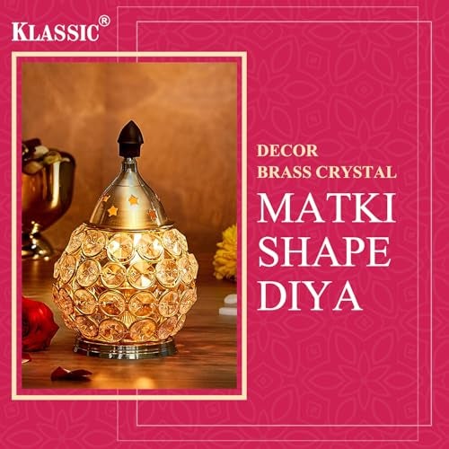 Klassic Decor Brass Crystal Matki Shape Diya | Medium Size Brass, Crystal Cover | Oil Lamp | Best for Diwali Decoration, Home Decor (Pack of 1, Golden) - Image 3