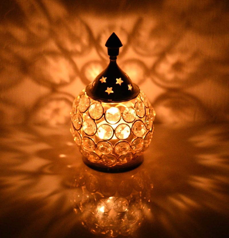 Klassic Decor Brass Crystal Matki Shape Diya | Medium Size Brass, Crystal Cover | Oil Lamp | Best for Diwali Decoration, Home Decor (Pack of 1, Golden) - Image 5