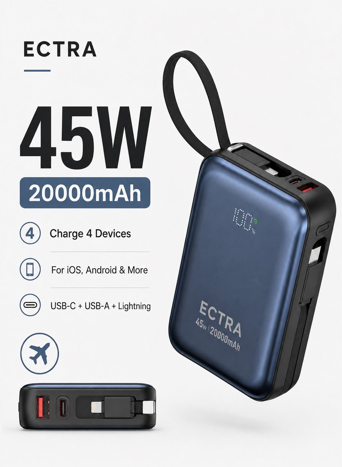 Ectra Ectra Nano Power Bank lightning 45W 20000mAh Z8E6F15F1532C4094E0C1Z
