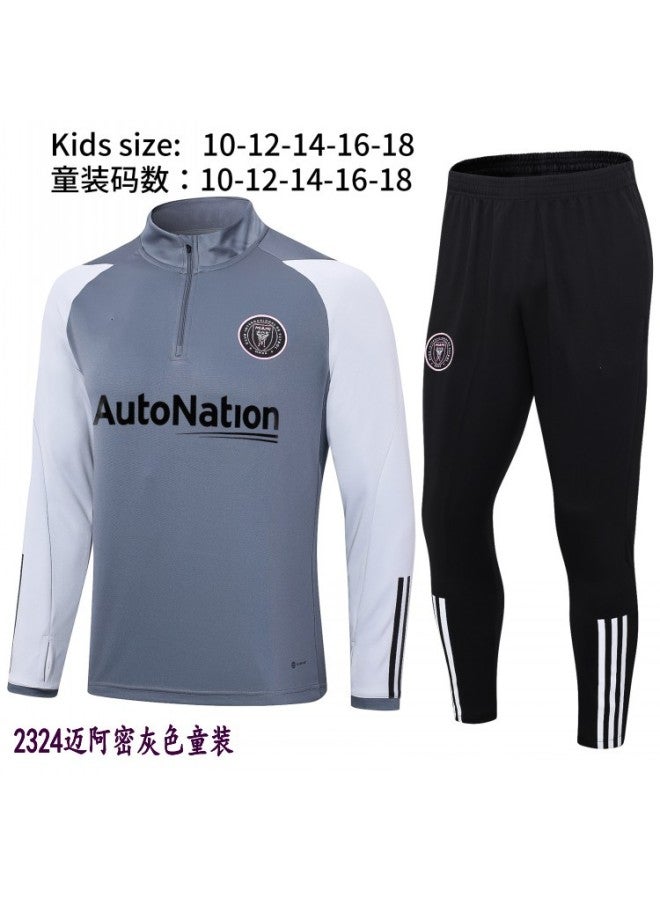 Real Madrid 2324 Football Uniform Children's Training Uniform Long Sleeve Suit Half Zipper Miami Team Uniform Jersey Sports Trousers