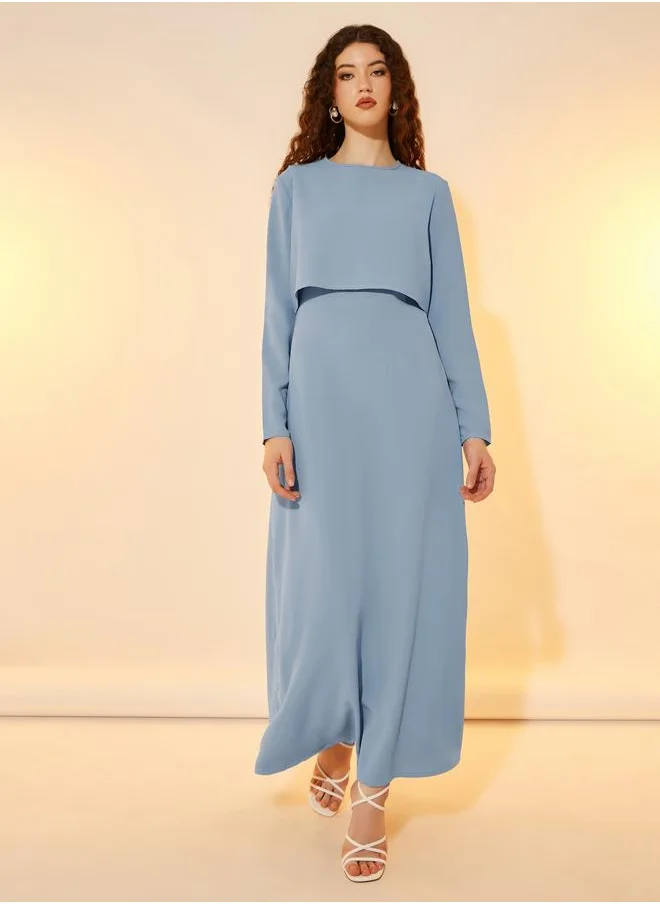 تايك تو Take Two 2in1 Look Solid Round Neck A-Line Maxi Dress