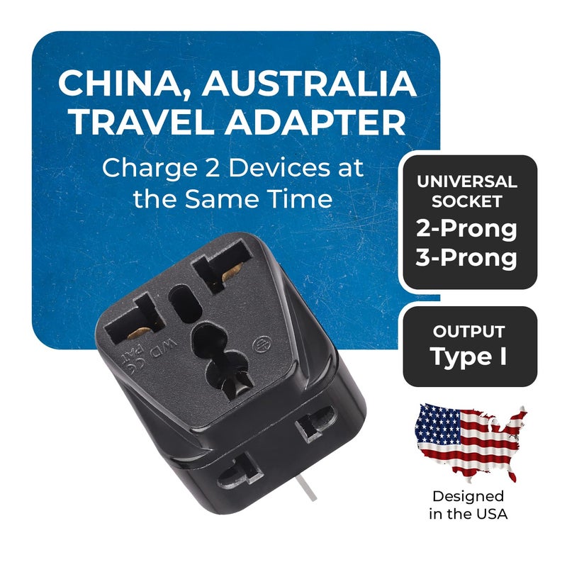 OREI OREI India to China New Zealand Australia Adapter Type I 2 in 1 Perfect for Laptop Camera Charger and More CE Certified RoHS Compliant 4 Pack Black 5 Years Warranty - Image 2