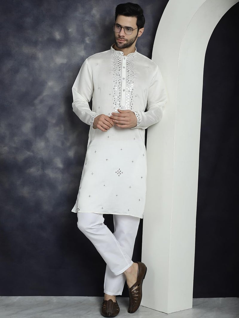 Jompers Men's Cotton Silk Embroidered Kurta with Full Sleeves - Image 4