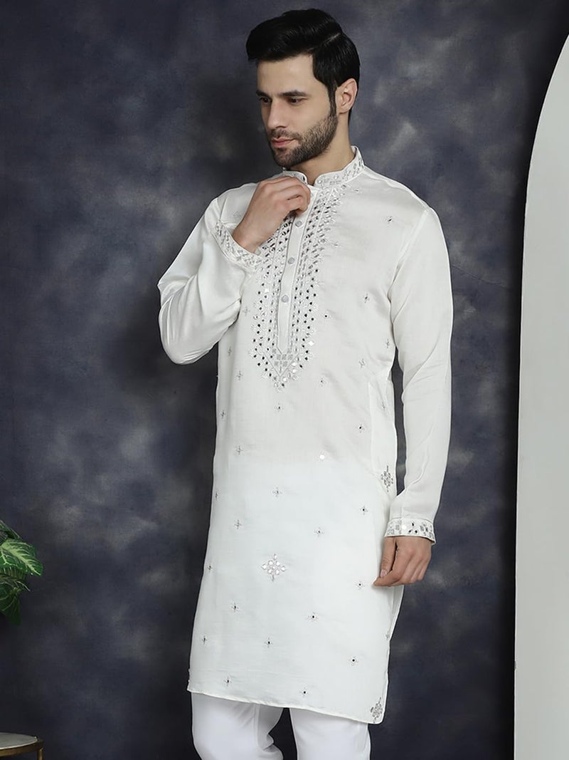 Jompers Men's Cotton Silk Embroidered Kurta with Full Sleeves - Image 3