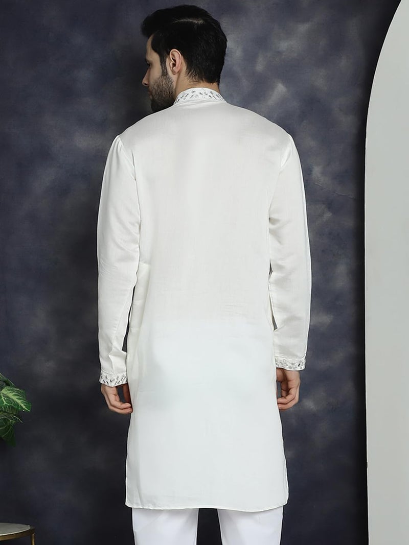 Jompers Men's Cotton Silk Embroidered Kurta with Full Sleeves - Image 2