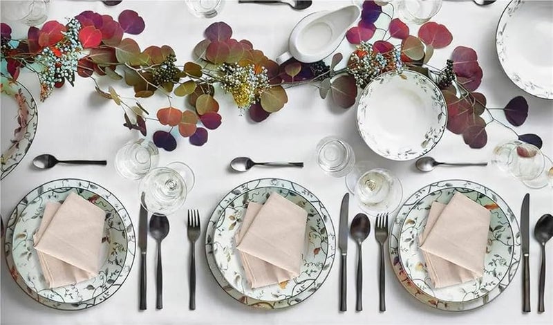 مجموعة مناديل العشاء من الكتان الأبيض وقماش القطن، 12 قطعة، زوايا مائلة 28x28 سم - Image 4