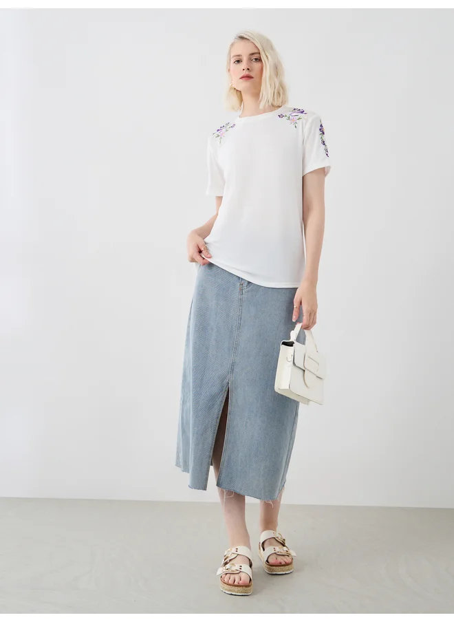 Take Two Take Two Embroidered Round Neck Short Sleeve T-Shirt