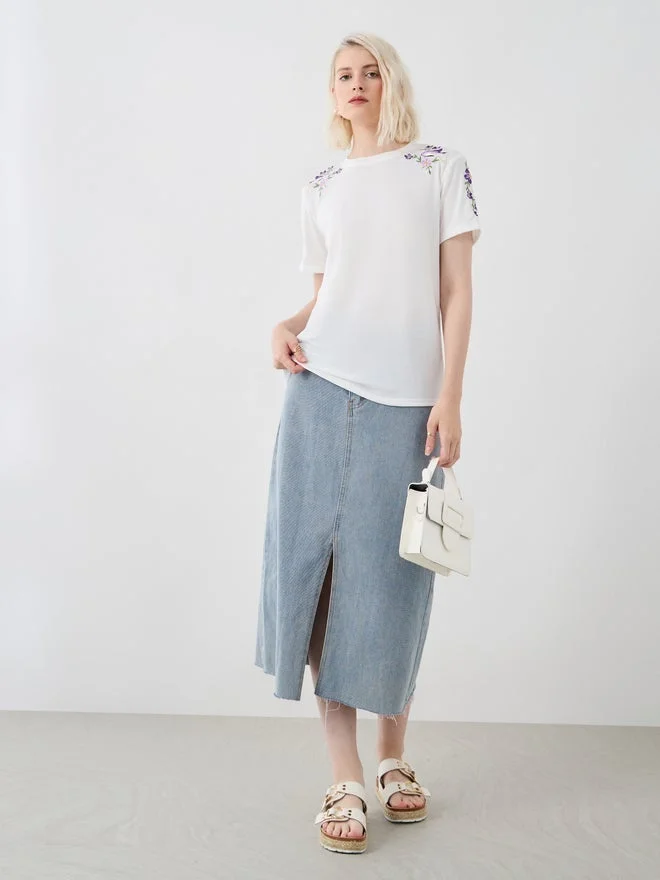 Take Two Embroidered Round Neck Short Sleeve T-Shirt