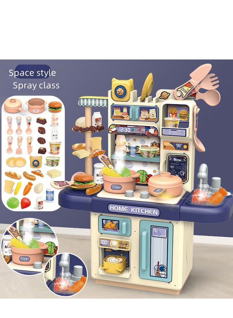 34 Pcs Kitchen Pretend Play Toy Set, Role Play Cookware Indoor DIY Toy Games, Kitchen Accessories Toys Sets With Spray And Light for Boys, Girls, Kids, Children, Blue - Image 1