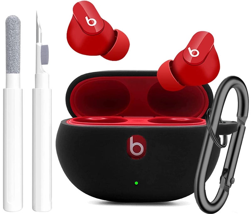Olytop for Beats Studio Buds silicon Case with Cleaner kit 2021/2023, Soft Silicone Case for New Beat Studio Buds Plus Cover Protective Skin with Keychain, Cleaning Pen for Beat Studio Earbuds, Black - Image 1