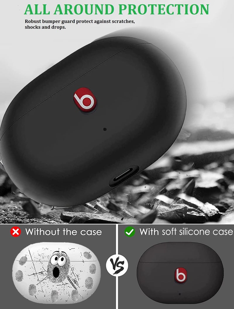 Olytop for Beats Studio Buds silicon Case with Cleaner kit 2021/2023, Soft Silicone Case for New Beat Studio Buds Plus Cover Protective Skin with Keychain, Cleaning Pen for Beat Studio Earbuds, Black - Image 3