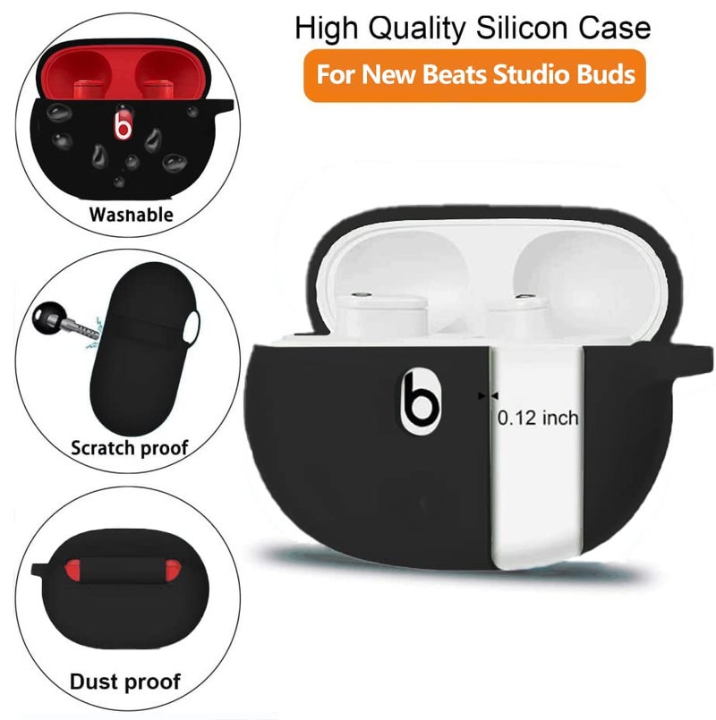 Olytop for Beats Studio Buds silicon Case with Cleaner kit 2021/2023, Soft Silicone Case for New Beat Studio Buds Plus Cover Protective Skin with Keychain, Cleaning Pen for Beat Studio Earbuds, Black - Image 2