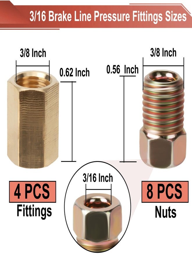 ecocstm 3/16 Brake Line Pressure Fittings, 12 Pieces 3/8 Inch-24 Threads Brass Brake Line Fitting Assortment for 3/16 Inch Brake Line Tube (4 Unions, 8 Nuts) - Image 2