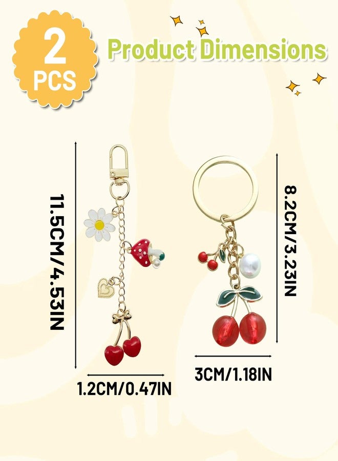 FFZDENA 2PCS Keychain for Girls Cute Cherry Keychain, Red Bag Charms for Handbags, Aesthetic Key Chain for Girl, Key Ring for Girl, Cherry Keychains Charm for Personal Style & Gift Giving - Image 2