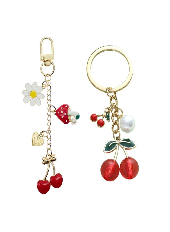 FFZDENA 2PCS Keychain for Girls Cute Cherry Keychain, Red Bag Charms for Handbags, Aesthetic Key Chain for Girl, Key Ring for Girl, Cherry Keychains Charm for Personal Style & Gift Giving - Image 1