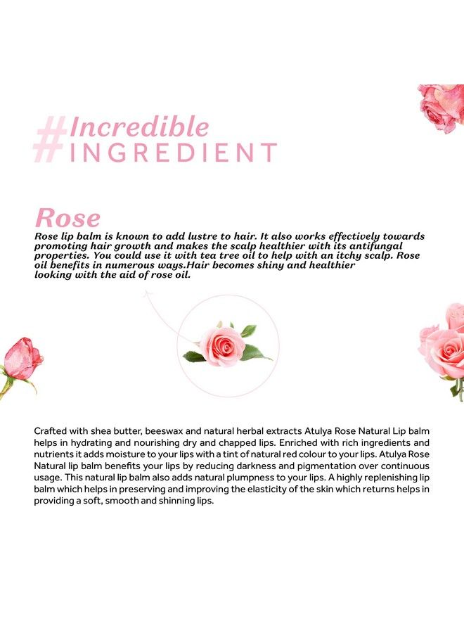 atulya Rose Natural Lip Balm With Bees Wax & Honey ; Nourishing Lip Balm For Soft Lips ; Lip Balm For Velvety Lips ; Unisex Formula - Image 5