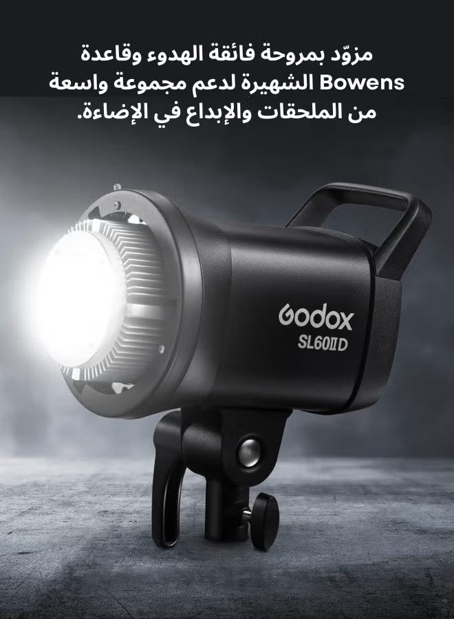 جودوكس مصباح فيديو LED ثنائي اللون من Godox SL60LLBi، 2800-6500 كلفن، CRI96+ TLCI97+، 11 تأثيرًا مؤثرات مدمجة، تحكم لاسلكي عبر تطبيق/2.4 جيجاهرتز لضبط السطوع، إضاءة LED مستمرة بتركيب Bowens مع جهاز تحكم عن بعد RC-A6 - Image 2