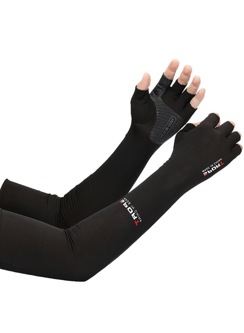 Goolsky 1 Pair Unisex Anti-UV Cooling Arm Sleeves With Half Finger Gloves, Summer Sunscreen Sweat Absorbing Arm Guards With Non-Slip Palm - Image 1