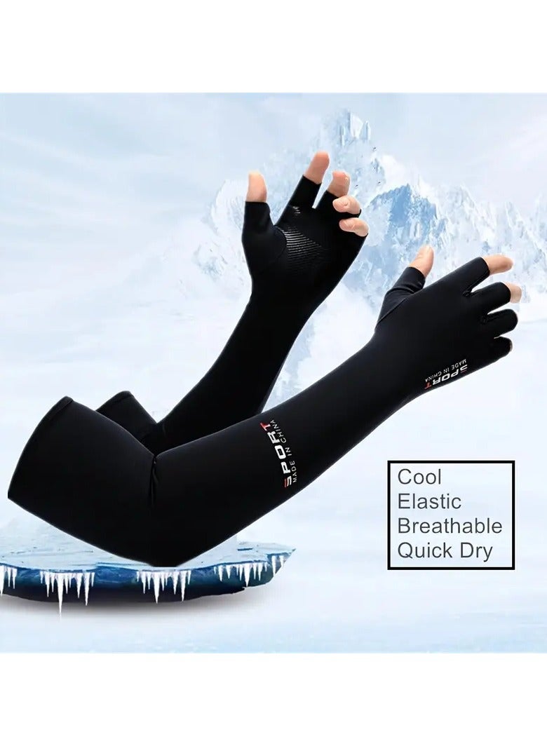 Goolsky 1 Pair Unisex Anti-UV Cooling Arm Sleeves With Half Finger Gloves, Summer Sunscreen Sweat Absorbing Arm Guards With Non-Slip Palm - Image 3