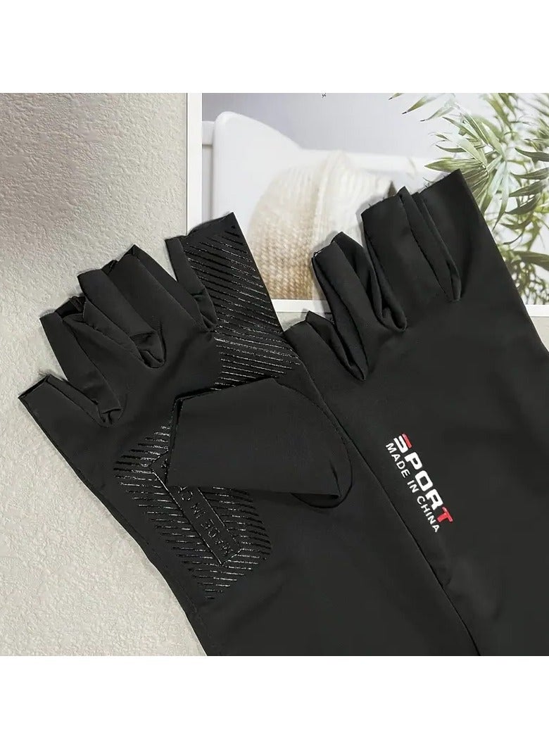 Goolsky 1 Pair Unisex Anti-UV Cooling Arm Sleeves With Half Finger Gloves, Summer Sunscreen Sweat Absorbing Arm Guards With Non-Slip Palm - Image 5