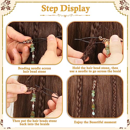 Jollidecor 80 Pcs Natural Crystal Stone Dreadlock Accessories, Jollidecor Hair Jewelry for Braids Hair Spirals Gems Charms Adjust Gold Loc Jewelry for Hair Cuffs for Adult Women Braids Hairstyle Decoration - Image 4