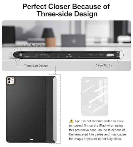 Matekxy Magic-Keyboard Compatible Case for iPad Pro 13 inch M4/M5 2024/2025, Cover for Smart MagicKeyboard Folio Slim Durability, with Durable Leather Surface, (Keyboard Not Included), Black - Image 4