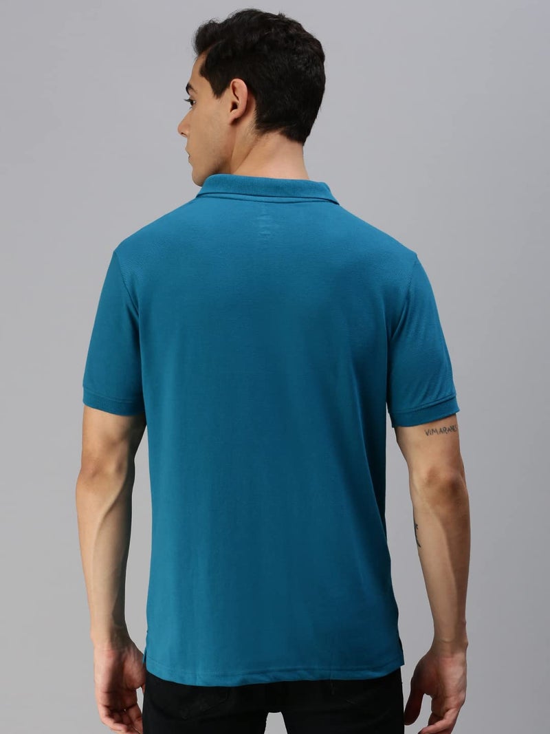 ONN Men's Peacock Blue Half Sleeves Polo Collar T-Shirt with Pocket(Size : 3X-Large) - Image 4