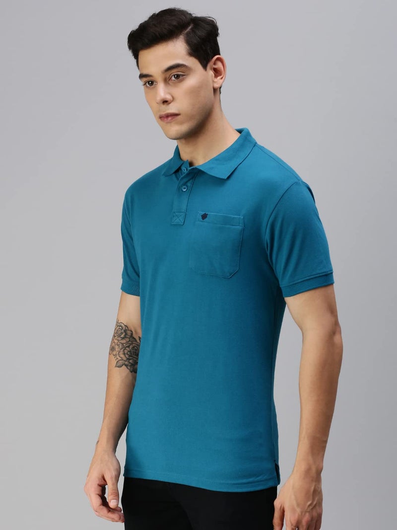 ONN Men's Peacock Blue Half Sleeves Polo Collar T-Shirt with Pocket(Size : 3X-Large) - Image 3
