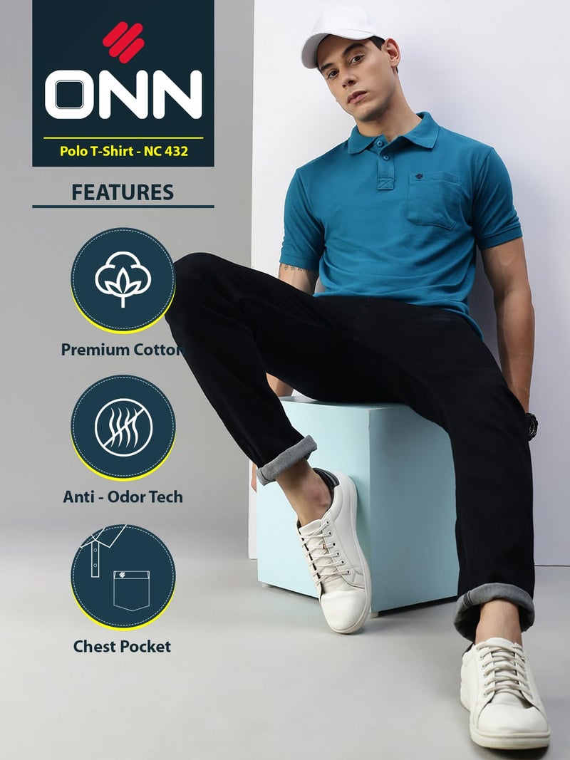 ONN Men's Peacock Blue Half Sleeves Polo Collar T-Shirt with Pocket(Size : 3X-Large) - Image 2
