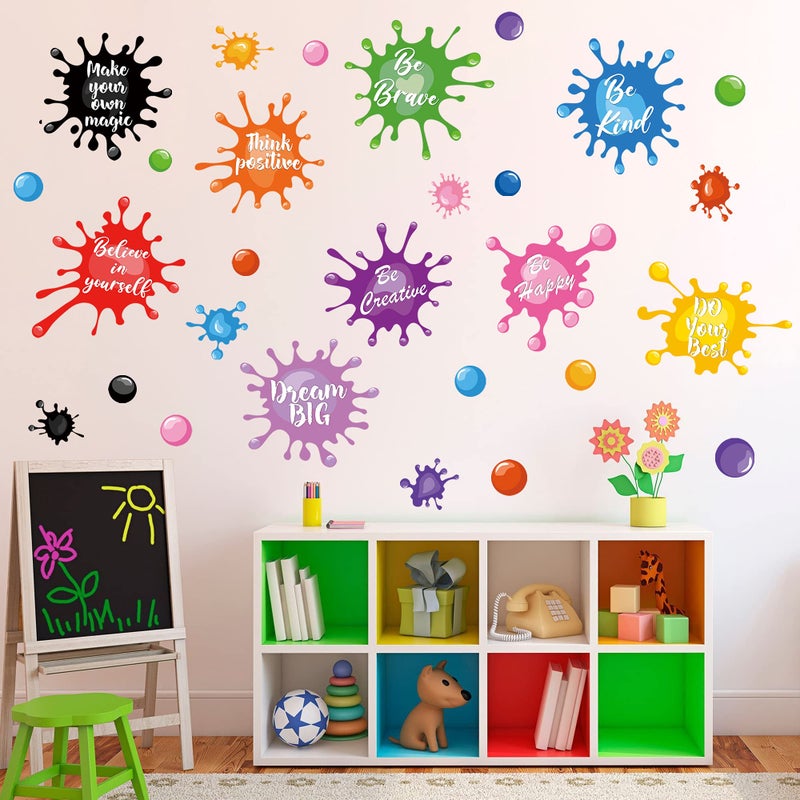 Jason Markk Colorful Inspirational Quote Wall Stickers Watercolor Paint Ink Splatter Splotches Wall Decals Motivational Letter Positive Sayings Phrases Educational Wall Sticker for Kids Classroom Playroom School - Image 1