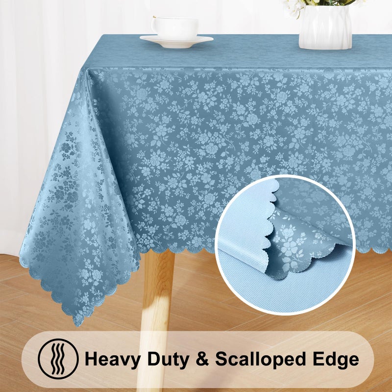 Smiry Round Table Cloth, Waterproof Heavy Duty Vinyl Tablecloths, Wipeable Washable Table Cover for Kitchen and Dining Room (Stone Blue, 60" Round) - Image 4